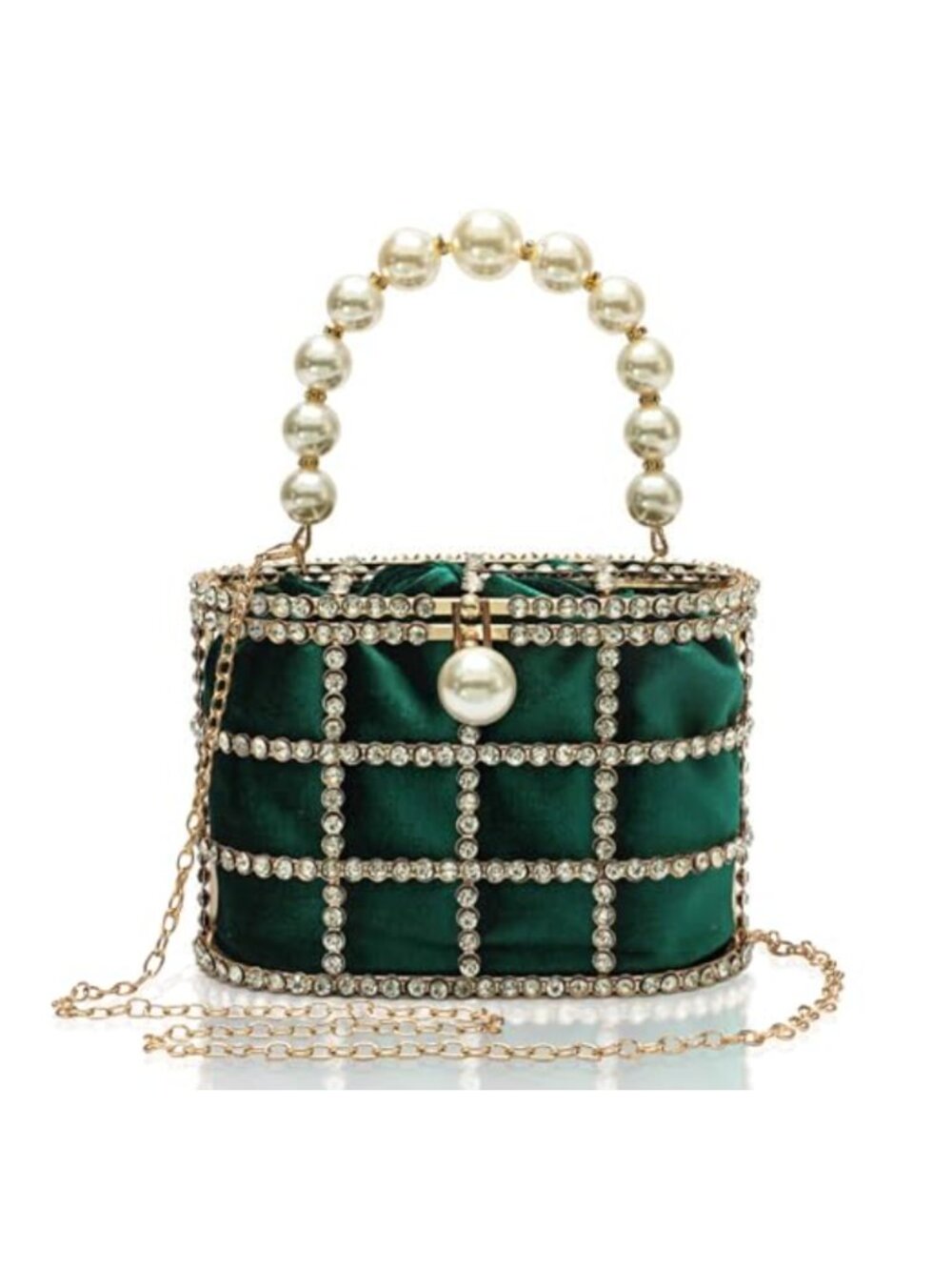 Pearl Diamond Evening Clutch Cage Frame Mini Bag Wedding Prom Party